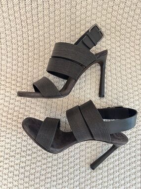 Brunello Cucinelli Gunmetal Strappy Stiletto Sandals